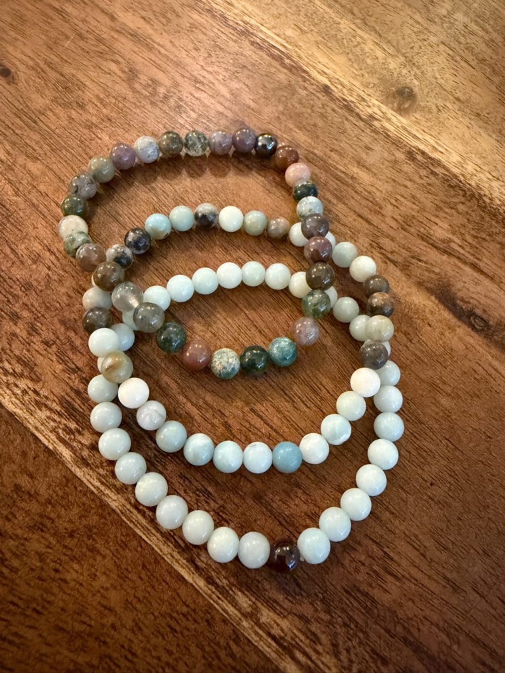 Multi-Strand Amazonite and Mixed Stone Beaded Bracelets - Natural Tones
